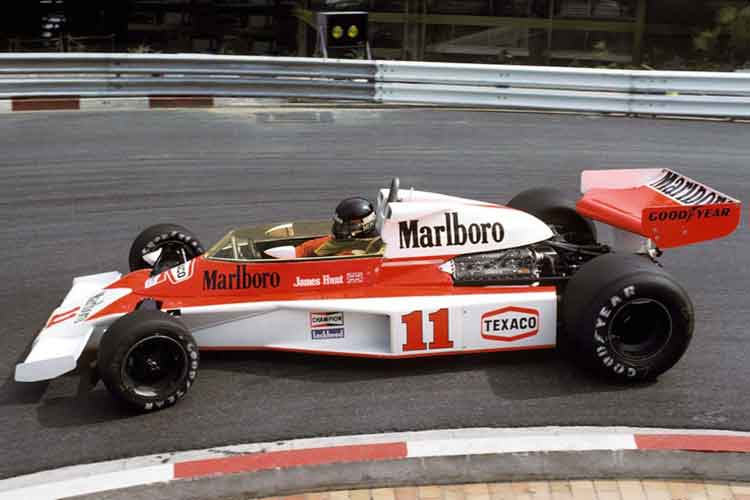 James Hunt driving the McLaren M23 James Hunt McLaren M23 formula Ford Cosworth
