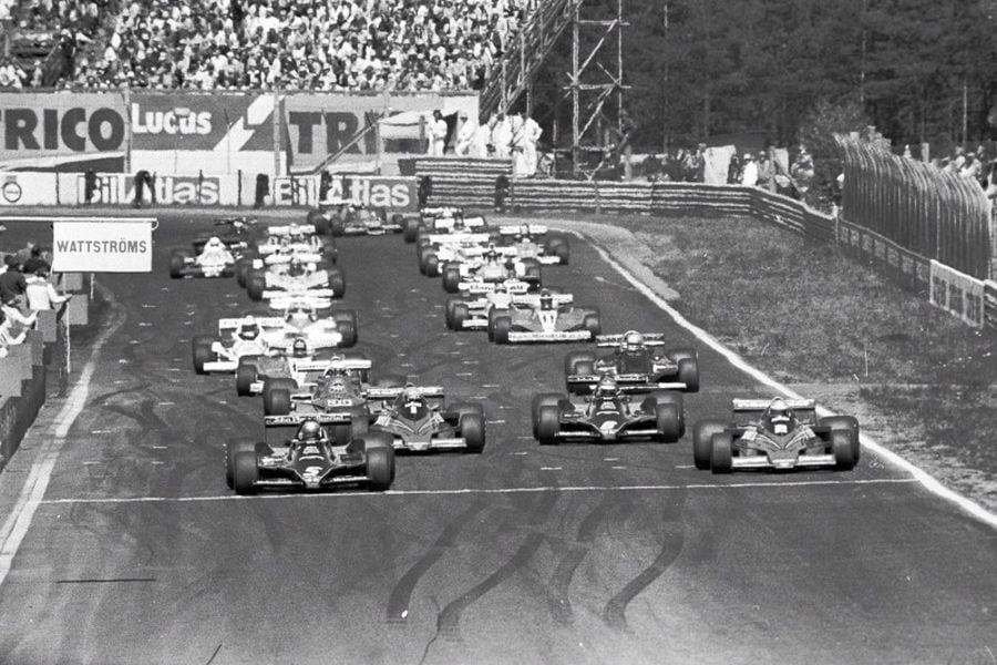 1978 Swedish Grand Prix start Swedish Grand Prix, 1978, black and white
